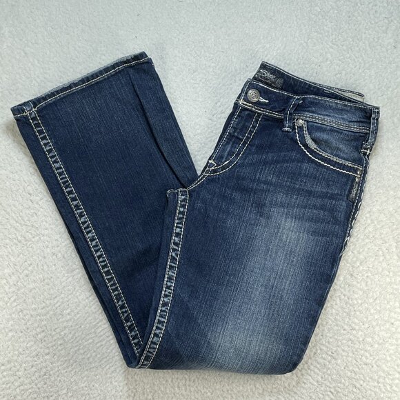 Silver Jeans Womens Size 26 Blue Bootcut Mid Rise Embroidered Denim Jeans 31x30 - Picture 1 of 13